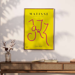 Matisse Art Prints - Jazz Pink Lettering Yellow Poster Art featuring abstract pink lettering on a yellow background.