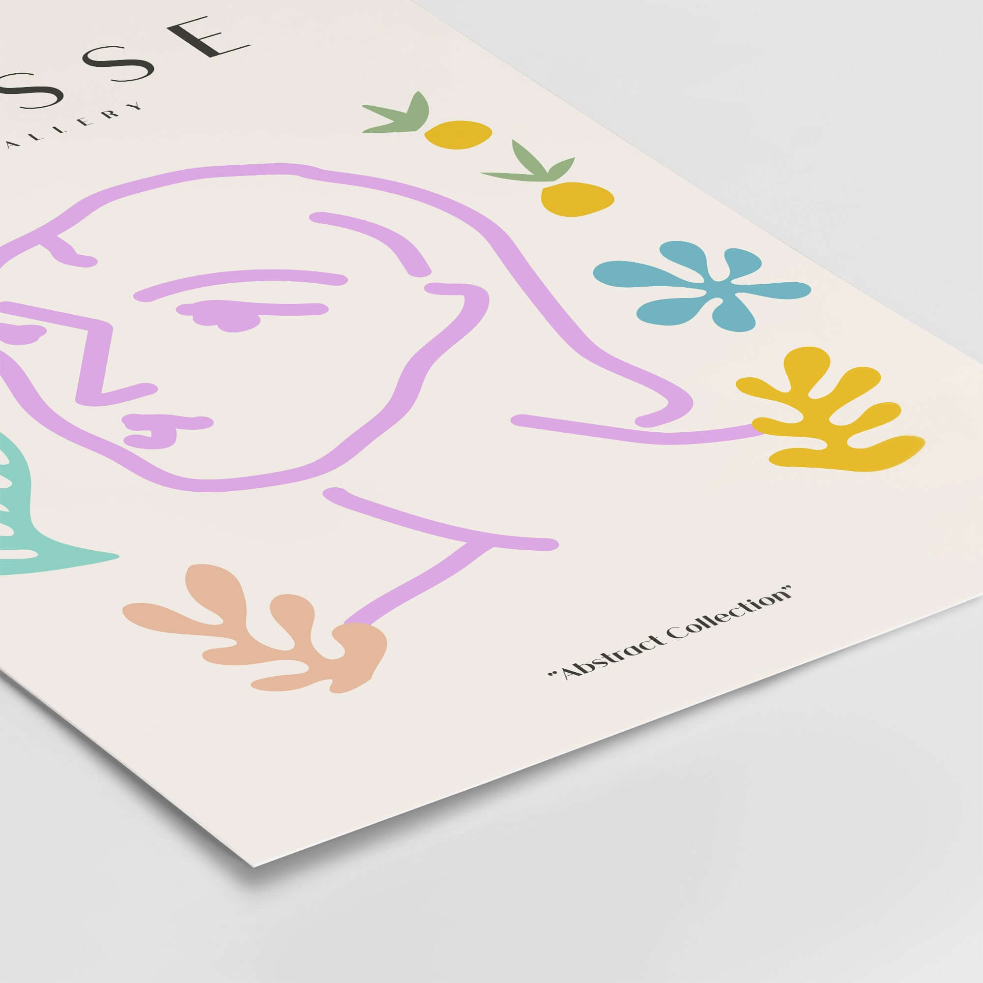 Matisse Art Prints -Line Art Face Abstract Botanical Collage Poster featuring minimalist line art and colorful botanical shapes