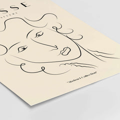 Matisse Art Prints -  Line Art Ladies Face with Wavy Hair Minimalist Poster featuring a continuous black line drawing.