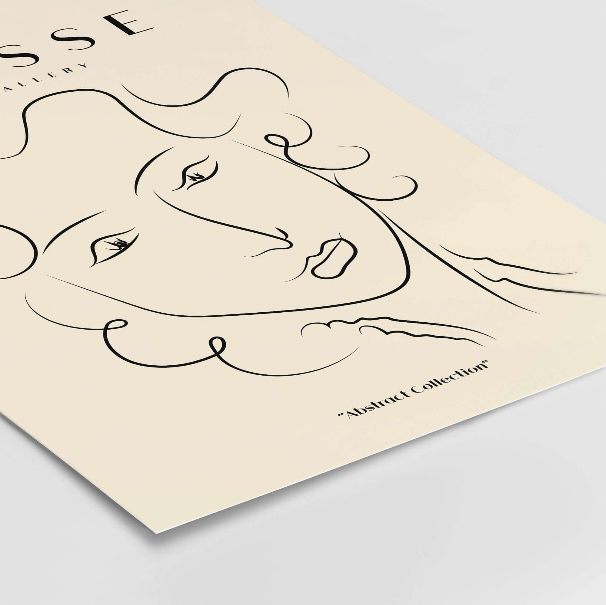 Matisse Art Prints -  Line Art Ladies Face with Wavy Hair Minimalist Poster featuring a continuous black line drawing.