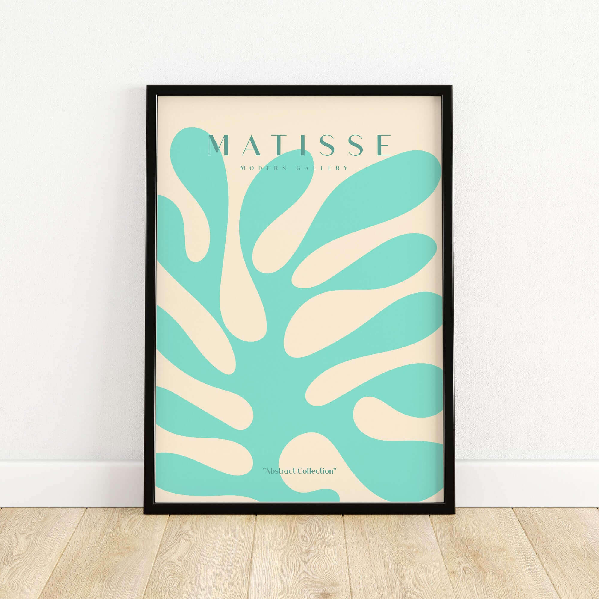 Matisse Art Prints - Mint Green Coral Abstract Seaweed Poster featuring bold aqua shapes on a light background.