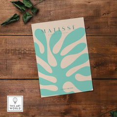 Matisse Art Prints - Mint Green Coral Abstract Seaweed Poster, featuring mint green coral design on beige background.