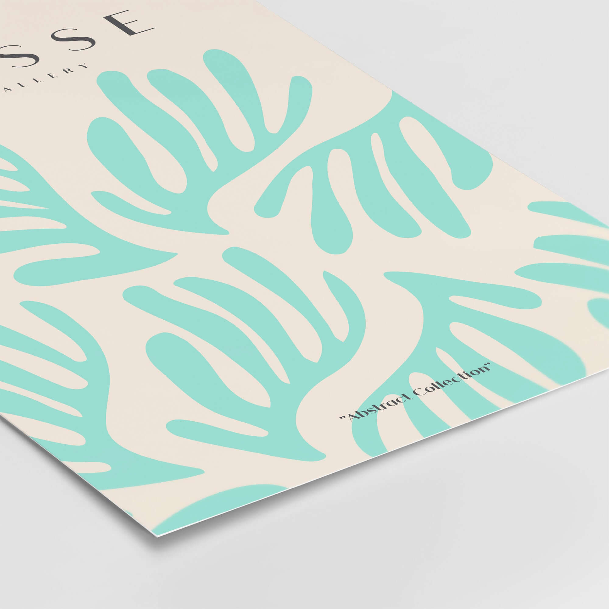 Matisse Art Prints - Mint Green Fan Pattern Poster Art featuring stylized leaf shapes in mint green on beige background.