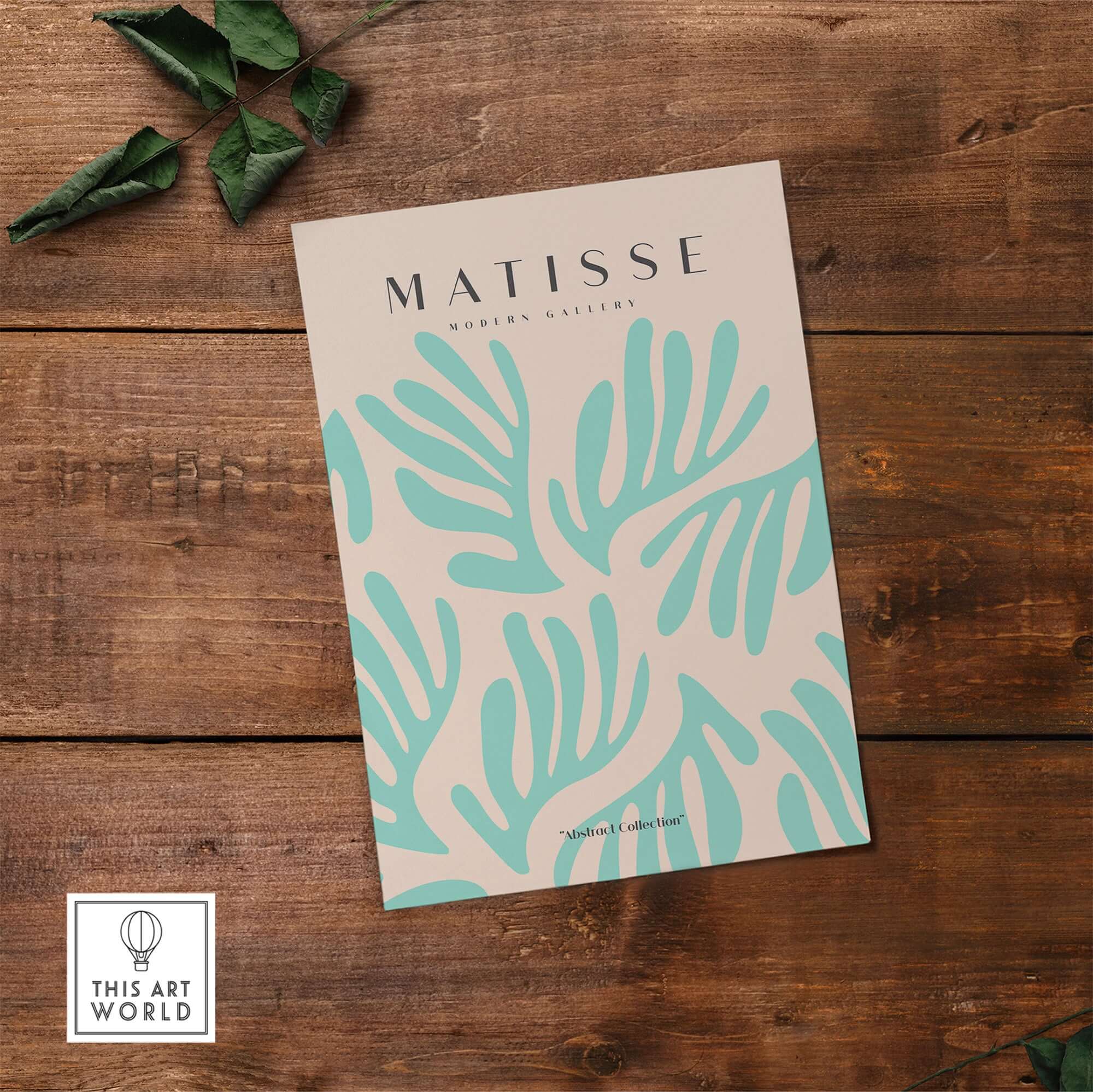 Matisse Art Prints - Mint Green Fan Pattern Poster Art featuring abstract leaf shapes in mint green on beige background.