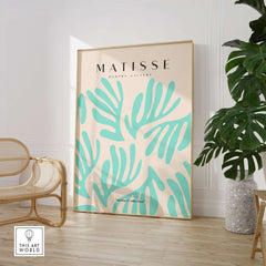 Matisse Art Prints - Mint Green Fan Pattern Poster Art featuring stylized leaf shapes in mint green against beige.