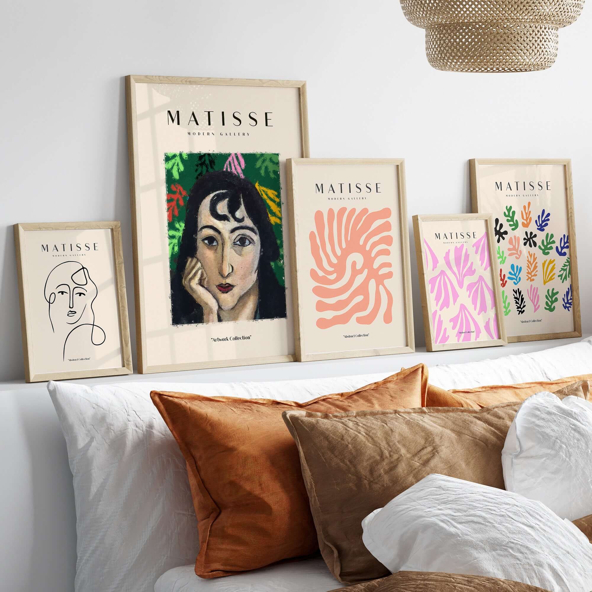 Matisse Art Prints - Pensive Woman Poster displayed on a stylish wall above a cozy bed.