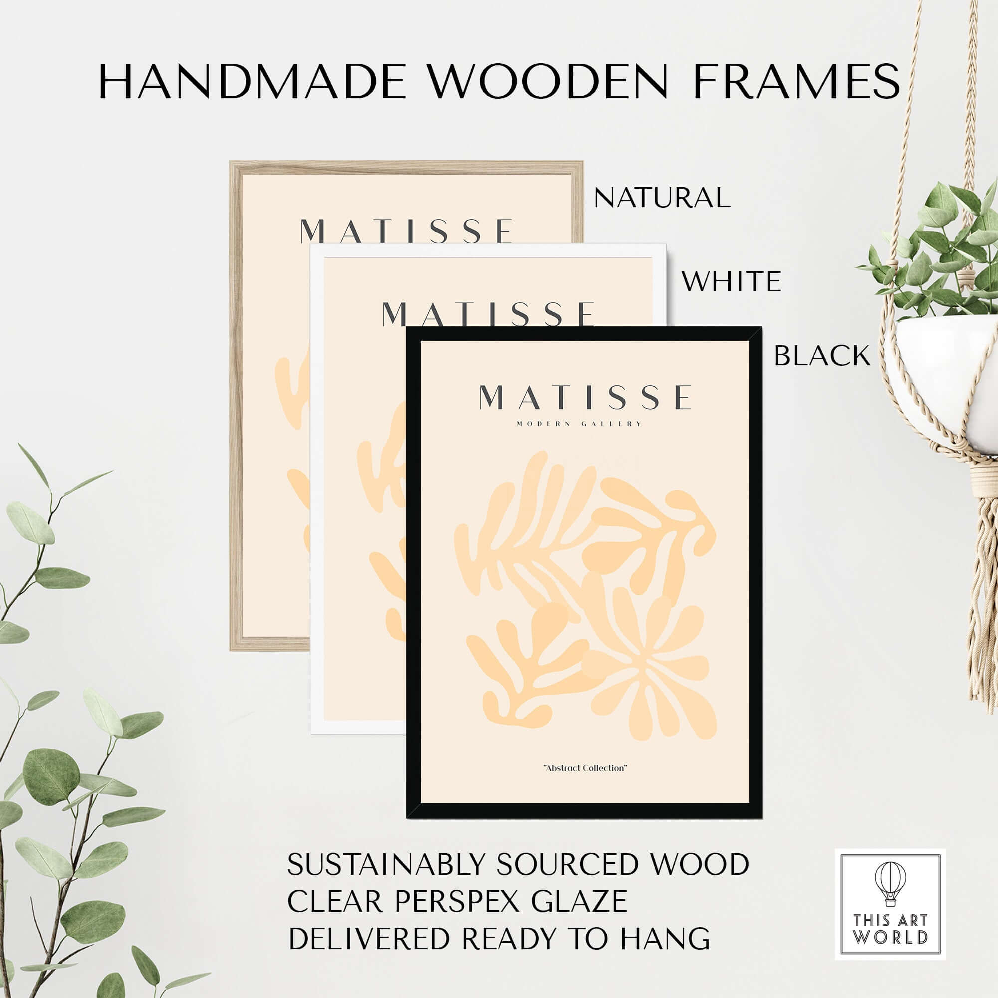 Matisse Art Prints - Pale Peach Abstract Shapes Wall Art in handmade wooden frames available in natural, white, and black.