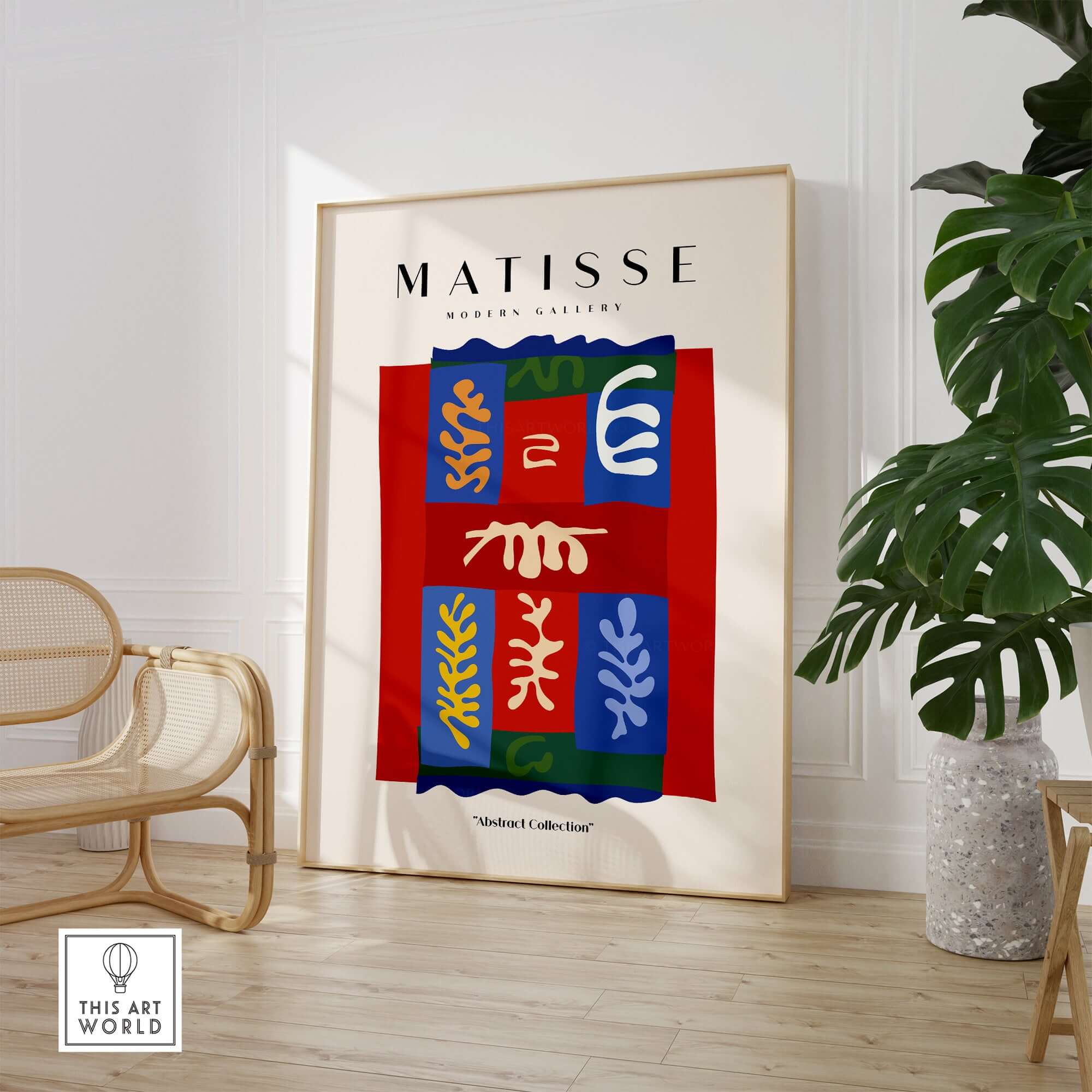 Matisse Art Prints - Patchwork Shapes Composition Poster displayed in a modern gallery setting with vibrant colors.