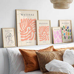 Matisse Art Prints - Peach Coral Swirl Abstract Poster displayed on a modern wall, adding elegance to home decor.