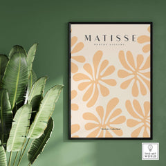 Matisse Art Prints - Peach Floral Abstract Pattern Print displayed in a modern setting with plant background.