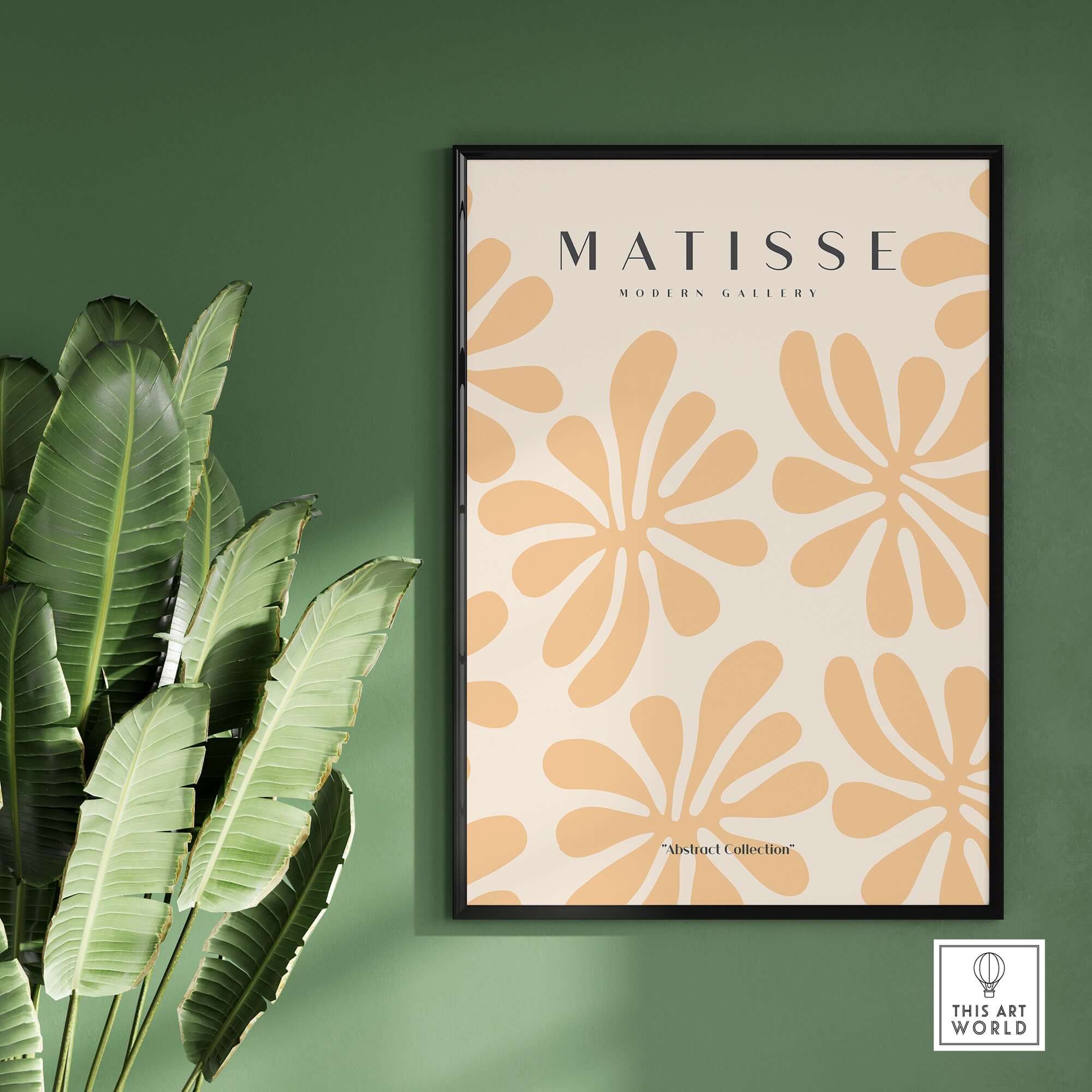 Matisse Art Prints - Peach Floral Abstract Pattern Print displayed in a modern setting with plant background.