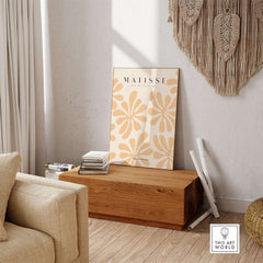 Matisse Art Prints - Peach Floral Abstract Pattern Print displayed in a cozy room setting with warm tones and natural decor.