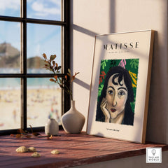 Matisse Art Prints - Pensive Woman Poster in a sunlit setting with a beach view.
