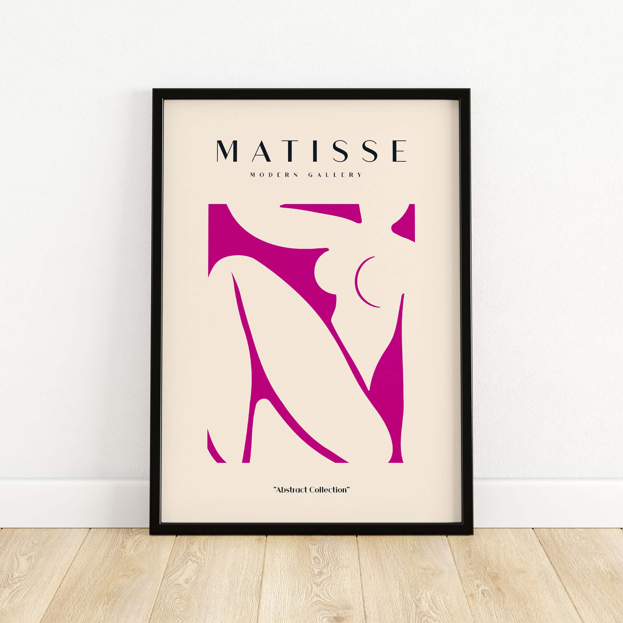 Matisse Art Prints - Pink Abstract Nude Figure Art Print featuring a seated nude figure in vibrant pink against beige.