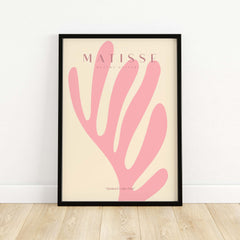 Matisse Art Prints - Pink Coral Leaf Abstract Botanical Poster featuring a coral pink leaf design on a beige background.