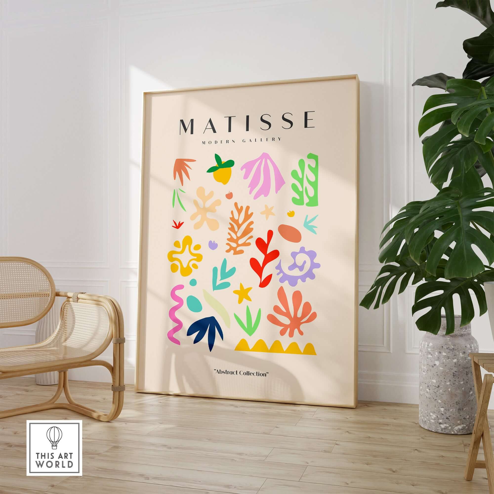Matisse Art Prints - Playful Abstract Shapes Mix Wall Art featuring colorful abstract shapes on a beige background.