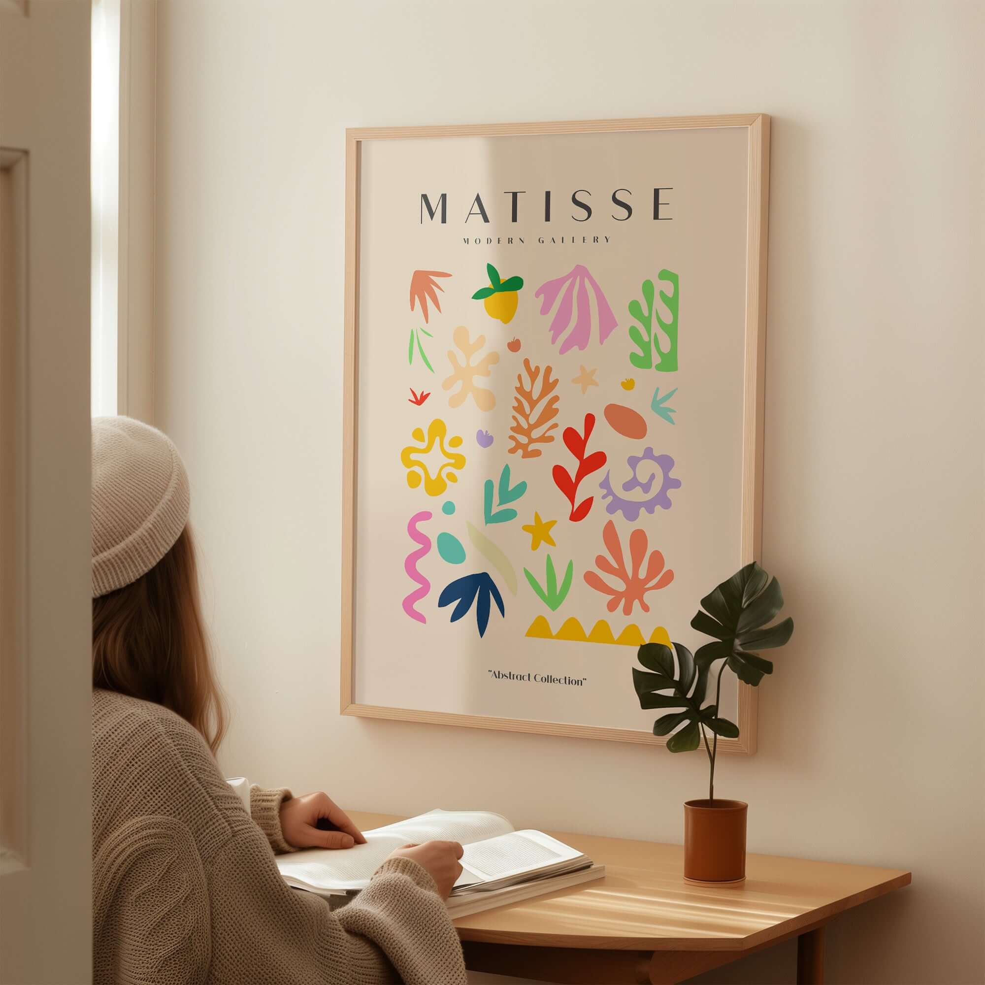 Matisse Art Prints - Playful Abstract Shapes Mix Wall Art featuring colorful shapes and designs in a cozy setting.