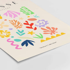 Matisse Art Prints - Playful Abstract Shapes Mix Wall Art featuring colorful abstract shapes and botanical designs on beige.