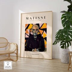 Matisse Art Prints - Portrait Man in Suit Geometric Wall Art framed in modern decor with a striking geometric background.