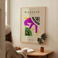Matisse Art Prints - Purple Horse Abstract Figure Collage Poster featuring colorful abstract shapes in a stylish home setting.