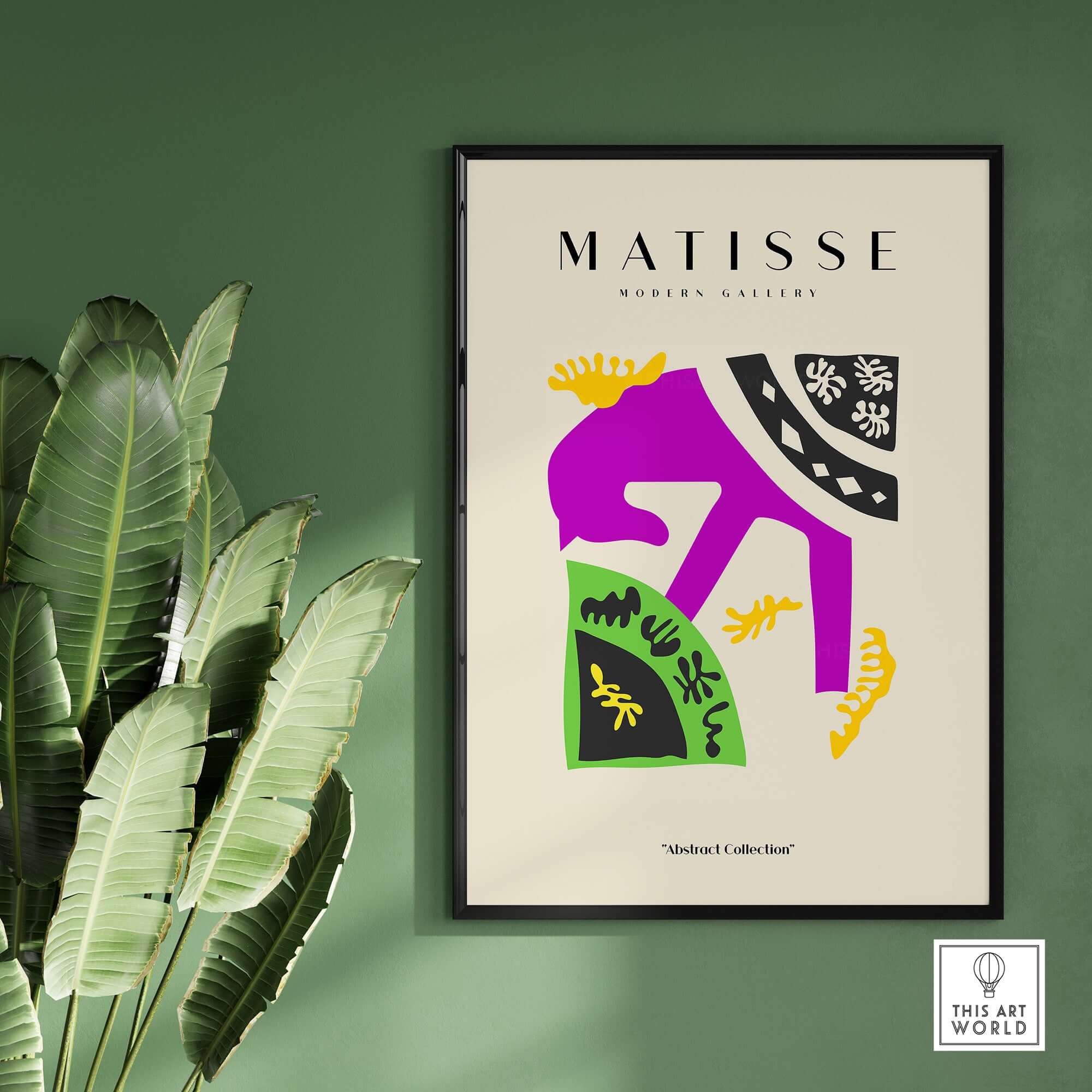 Matisse Art Prints - Purple Horse Abstract Figure Collage Poster featuring purple abstract shapes and green patterns.