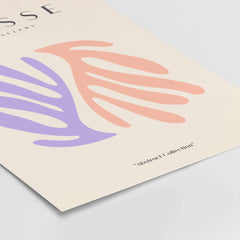 Matisse Art Prints - Purple Peach Abstract Leaves Poster featuring organic shapes in soft purple and peach on a beige background.