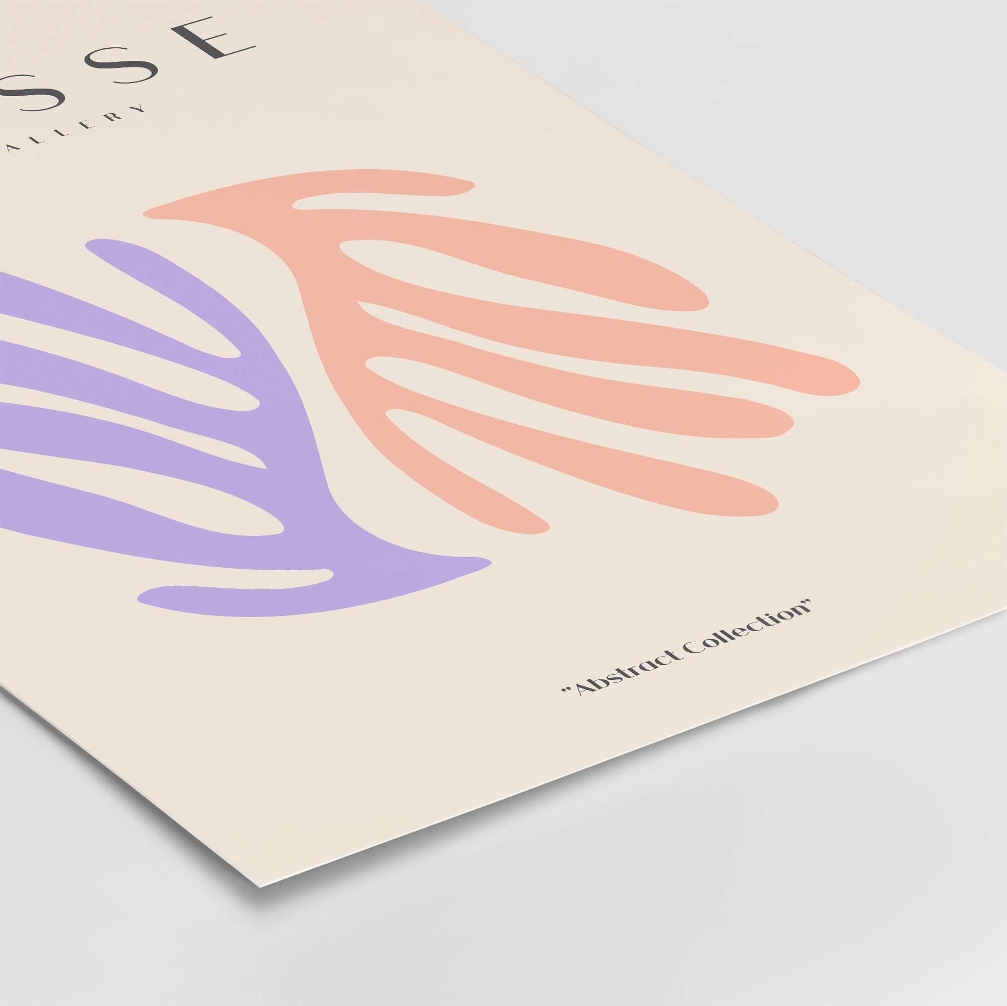 Matisse Art Prints - Purple Peach Abstract Leaves Poster featuring organic shapes in soft purple and peach on a beige background.