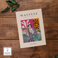 Matisse Art Prints - Reclining Woman Striped Robe Abstract Print featuring bold colors and abstract shapes.