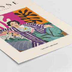 Matisse Art Prints - Reclining Woman Striped Robe Abstract Print featuring a woman in a purple striped robe with abstract patterns.