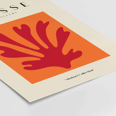 Matisse Art Prints - Red Leaf Abstract Orange Square Poster featuring a bold red leaf shape on an orange background.