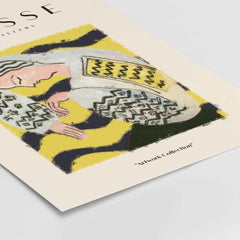 Matisse Art Prints - Resting Woman Patterned Blouse Yellow artwork featuring a figure with a patterned blouse on a yellow background.