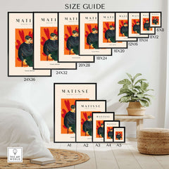 Matisse Art Prints - Seated Figure in Cap Poster size guide showcasing various frame sizes.