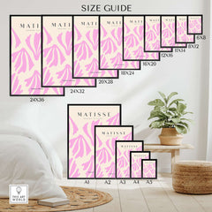 Matisse Art Prints - Pink Abstract Shapes Pattern Poster size guide showcasing various dimensions and layouts.