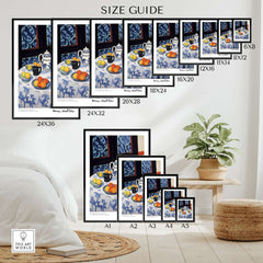 Matisse Art Prints - Still Life Blue Tablecloth Poster size guide with various dimensions displayed.