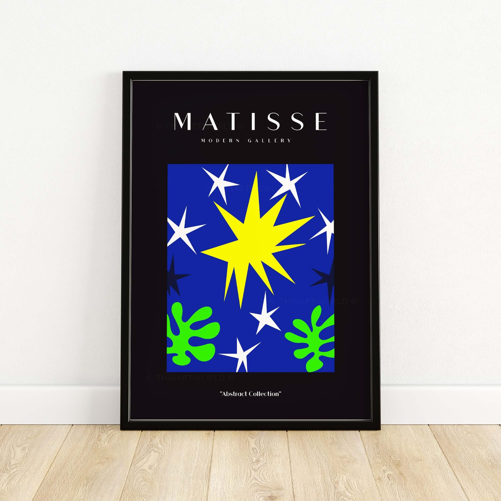 Matisse Art Prints - Stars Leaves Night Sky Abstract Print showcasing a vibrant abstract design with stars and leaves.