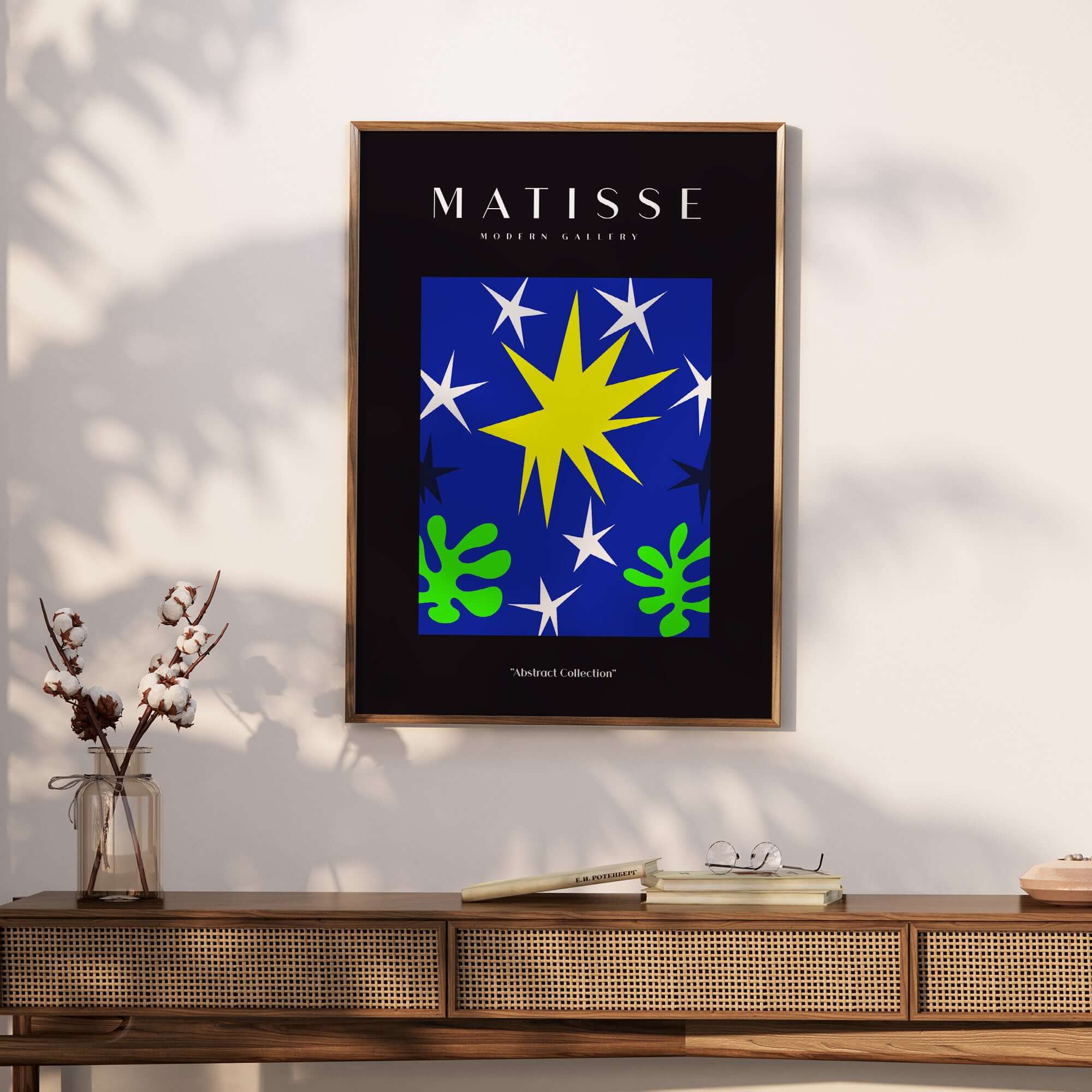 Matisse Art Prints - Stars Leaves Night Sky Abstract Print featuring vibrant colors and celestial themes.