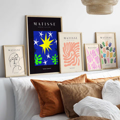 Matisse Art Prints - Stars Leaves Night Sky Abstract Print displayed on a wall showcasing various abstract designs.