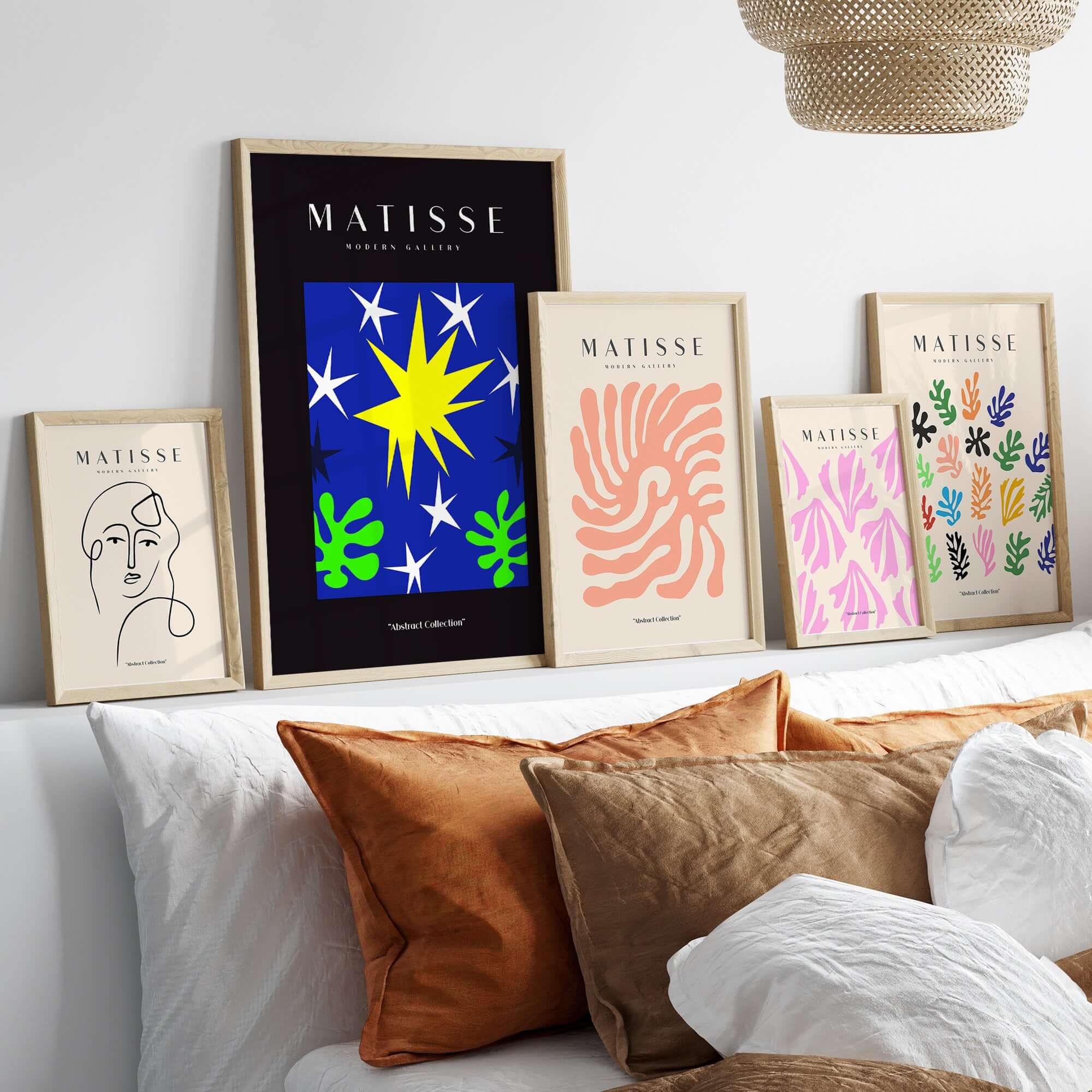 Matisse Art Prints - Stars Leaves Night Sky Abstract Print displayed on a wall showcasing various abstract designs.