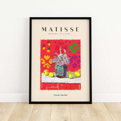 Matisse Art Prints -  Still Life Flowers Lemons Red Pattern Poster framed art print showcasing colorful flowers and lemons.