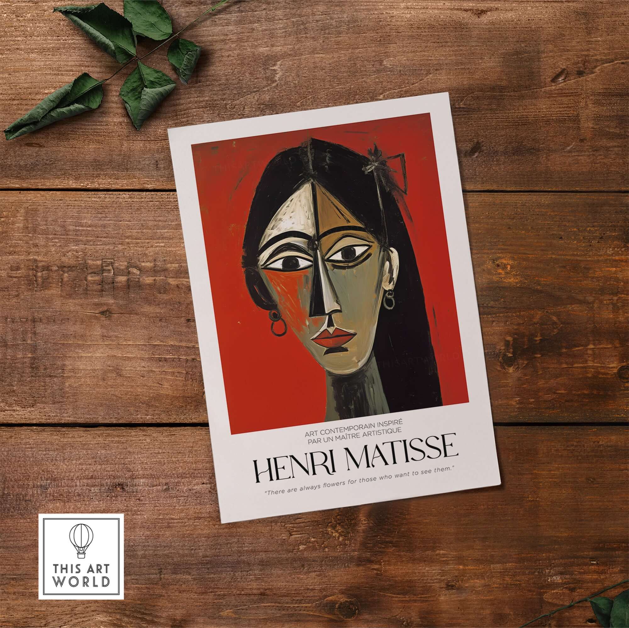 Matisse Art Prints - Stylized Woman Portrait Red Wall Art featuring a bold portrait on vibrant red.