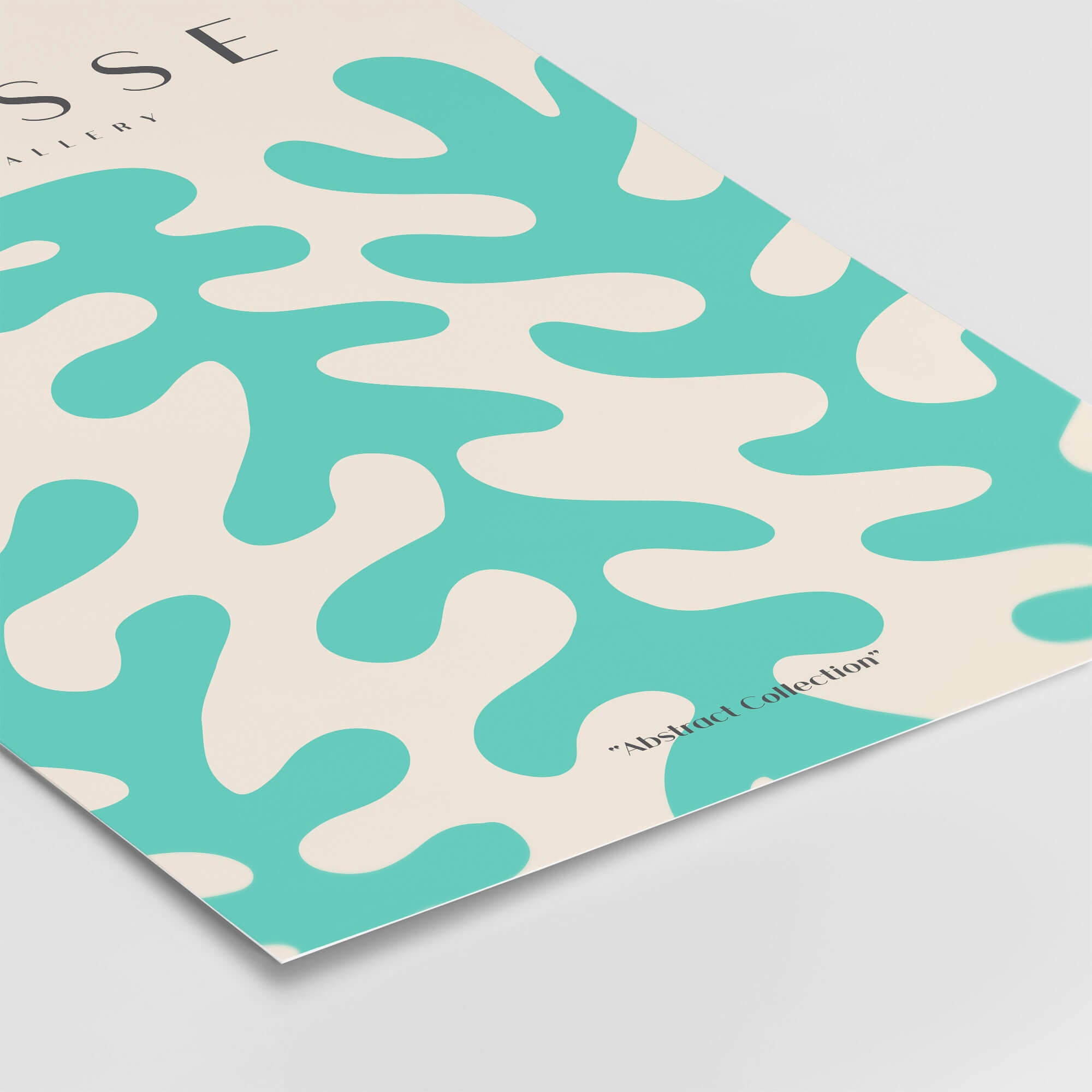 Matisse Art Prints - Teal Coral Pattern Abstract Wall Art featuring dynamic abstract shapes in teal against a beige background.