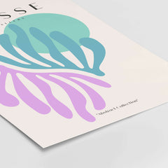 Matisse Art Prints -Teal Pink Abstract Leaves Sun Poster featuring abstract leaf designs in teal and pink.
