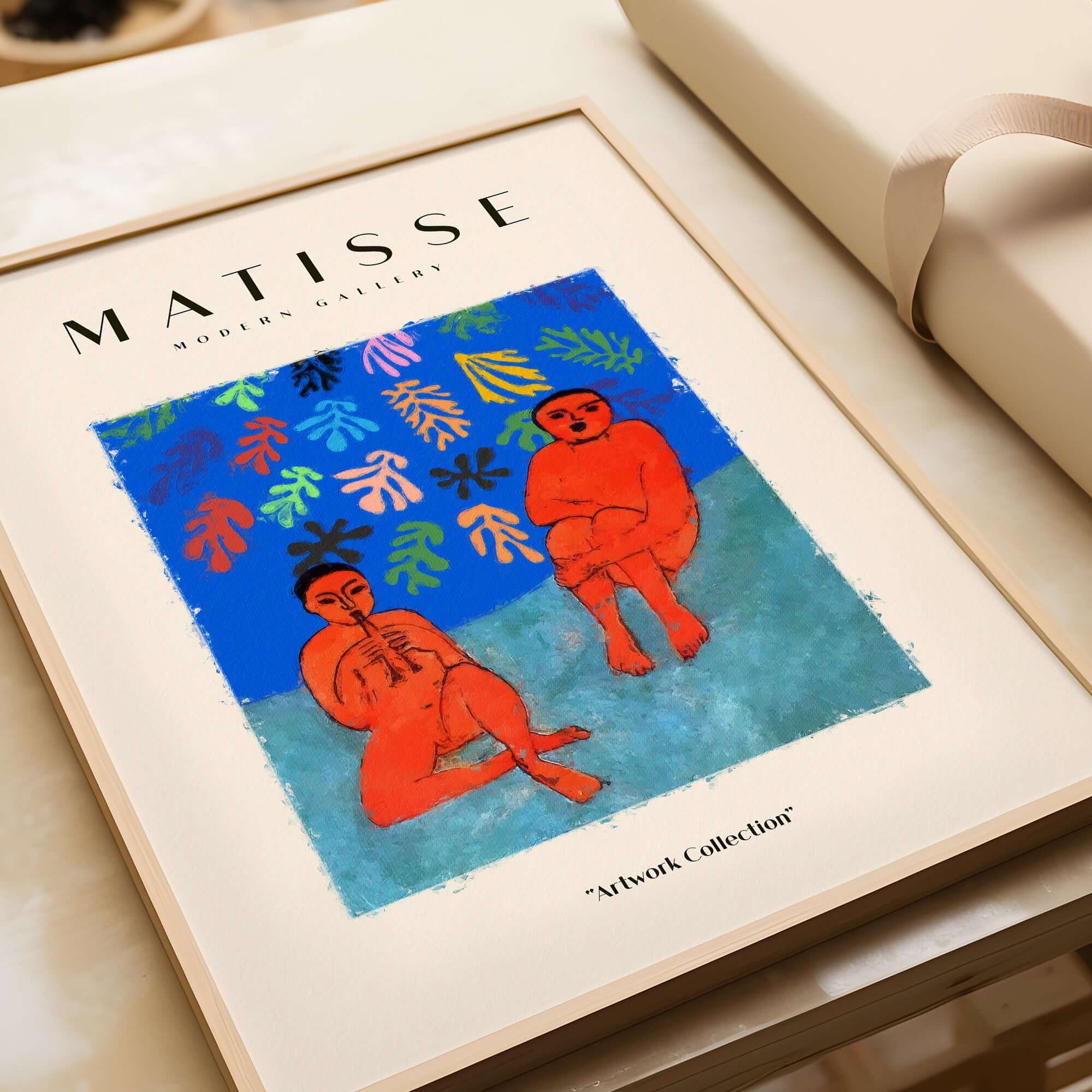 Matisse Art Prints -  Two Figures Flute Poster featuring expressive figures surrounded by vibrant colors and abstract shapes.