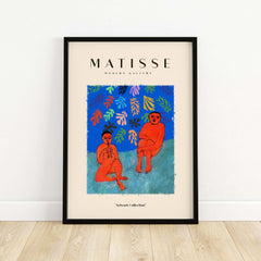 Matisse Art Prints - Two Figures Flute Poster featuring vibrant orange figures and abstract background.
