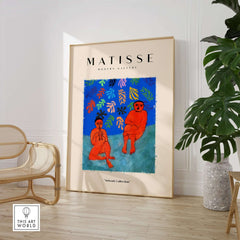 Matisse Art Prints - Two Figures Flute Poster displayed in an artistic interior setting with plants.