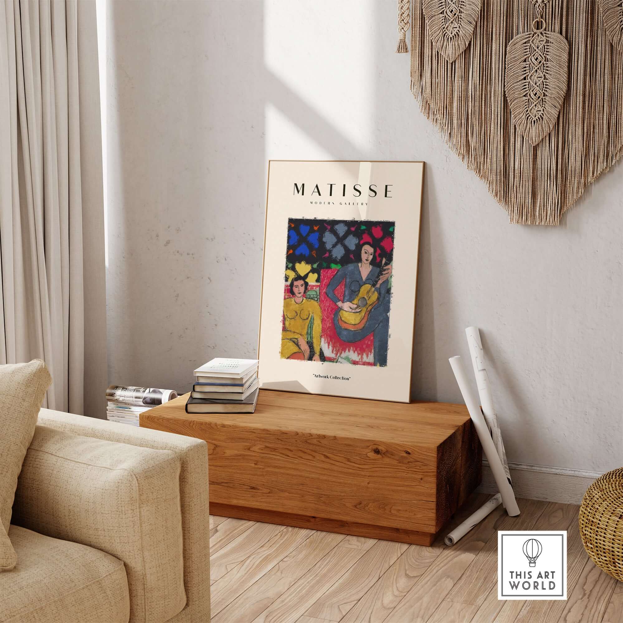 Matisse Art Prints - Two Women Guitar Interior Scene Poster displayed in a cozy living room setting.