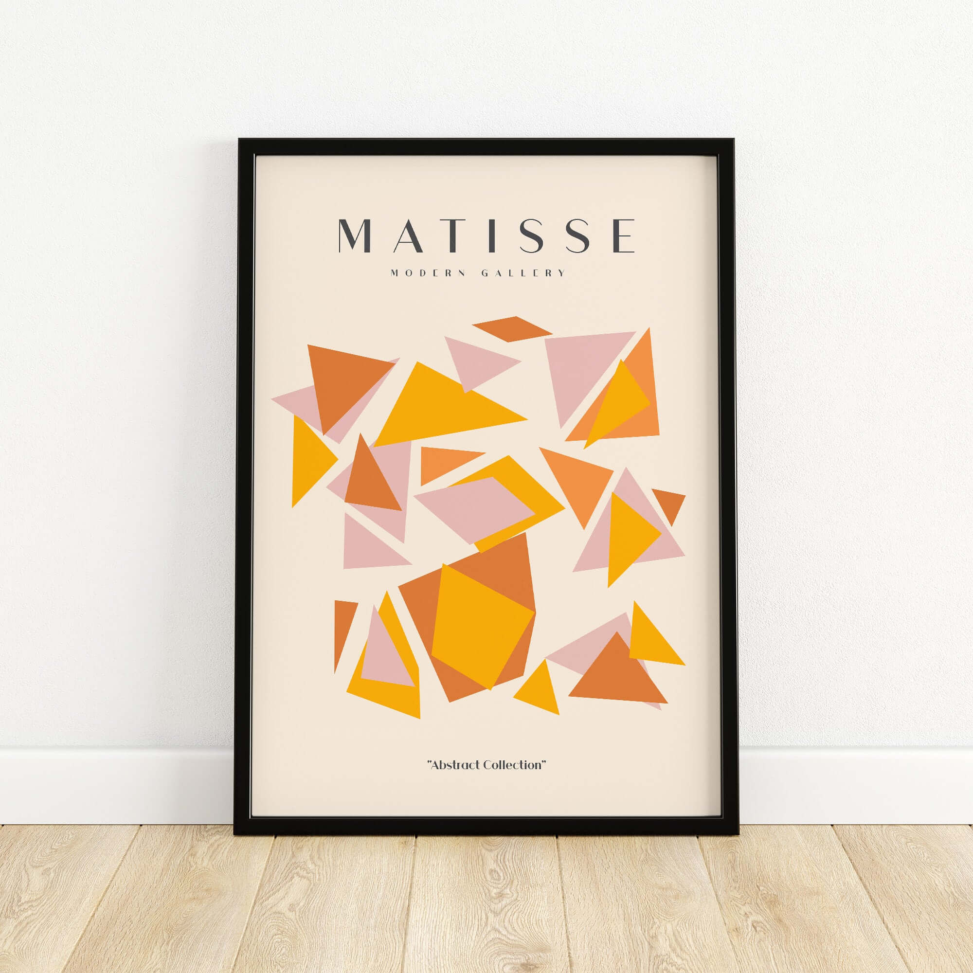 Matisse Art Prints - Warm Tone Geometric Triangles Poster featuring vibrant geometric shapes in warm oranges, yellows, and pinks.