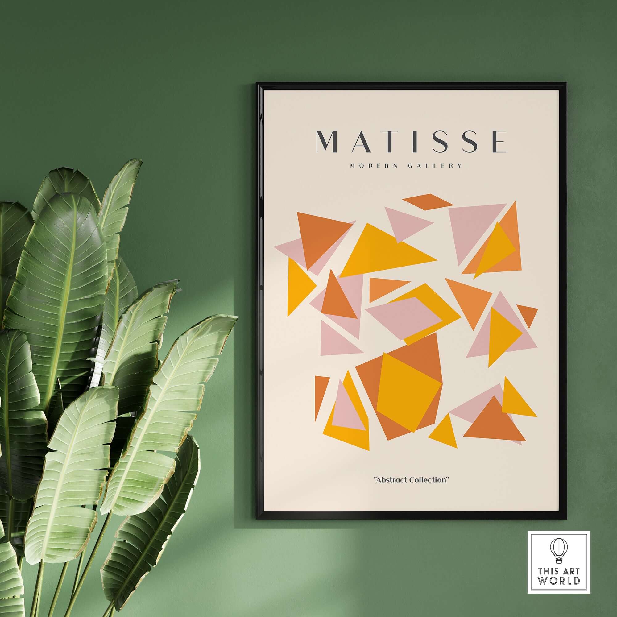 Matisse Art Prints - Warm Tone Geometric Triangles Poster showcasing warm colored geometric shapes against a beige background.