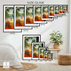 Matisse Art Prints - Woman on Balcony Sea View Poster size guide showcasing various print dimensions.