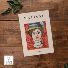 Matisse Art Prints - Woman in Elaborate Hat Portrait Poster showcasing a colorful portrait of a woman with a hat.